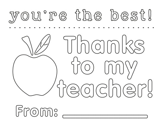 "thanks to my teacher" greeting card for kids to color - the gifted tag