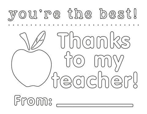 "thanks to my teacher" greeting card for kids to color - the gifted tag